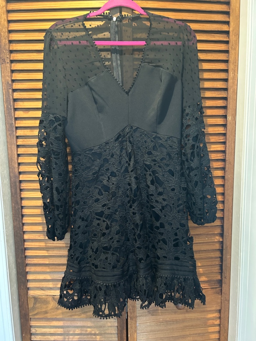 Ina Black Lace & Sheer V-Neck Mini Dress with Crochet Hem